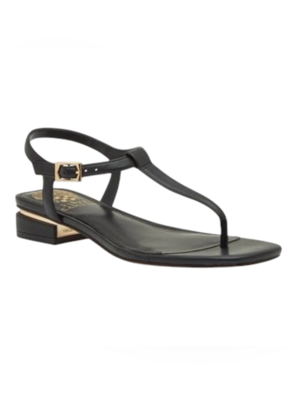 Vince Camuto Cressean Sandals in black with gold Size 10 T-Strap and block heel